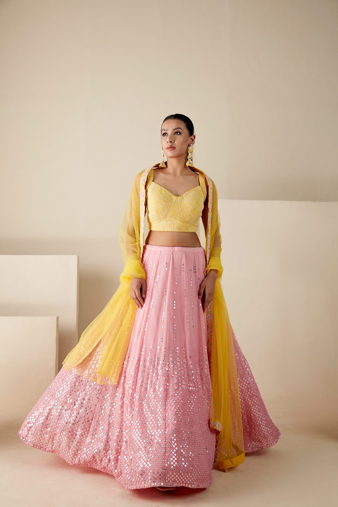 Pink and Yellow Work Lehenga image 4