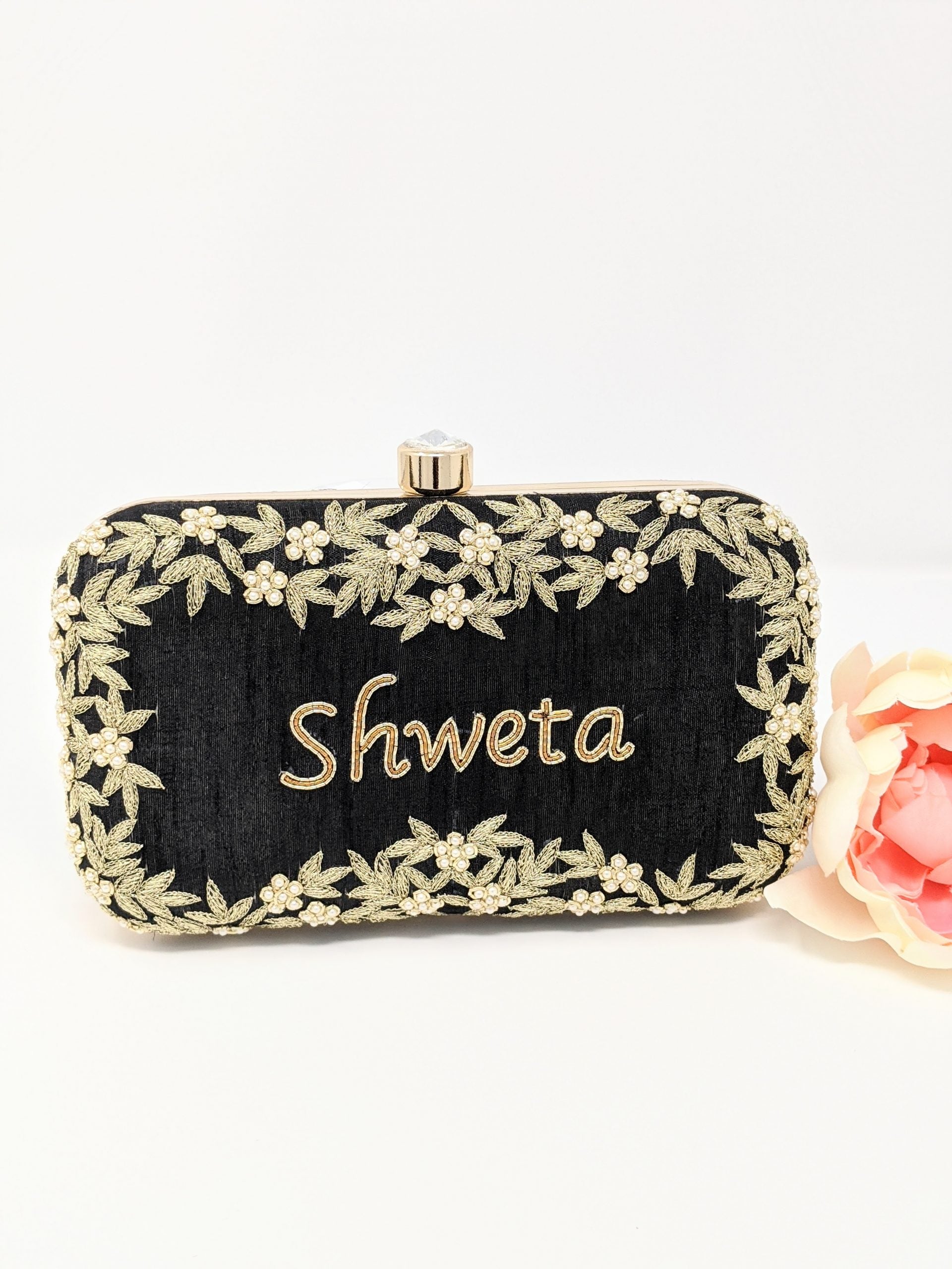 Rectangle Embroidered Clutch - Black image