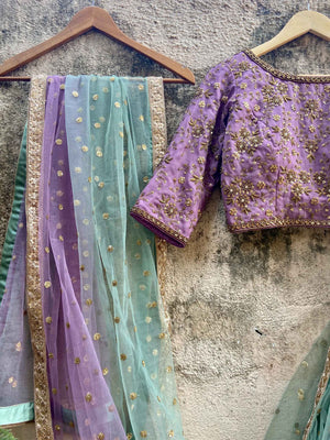 Sage Green and Mauve Lehenga Set image 4