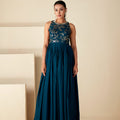 Mirror Work Teal Blue Fusion Dress image 0