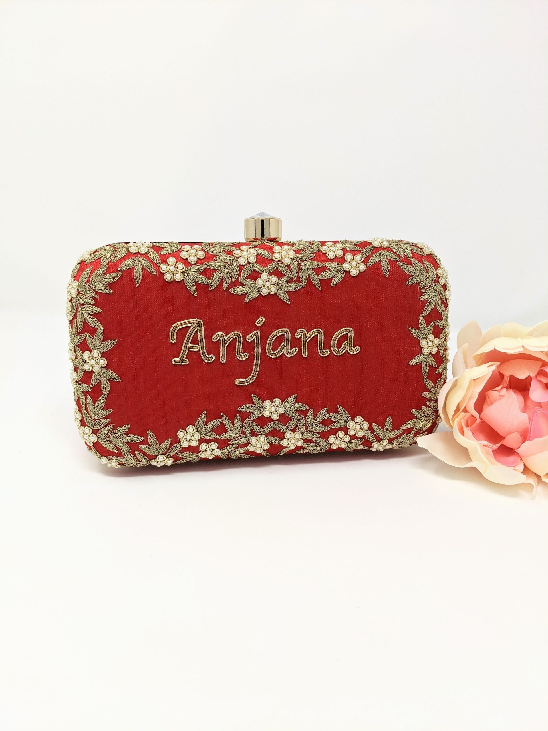 Rectangle Embroidered Clutch - Red image