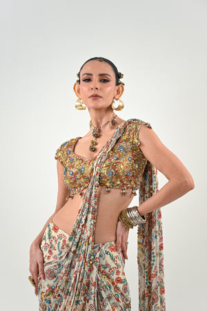 IB PRE STITCHED SAREE PAIRED WITH EMBROIDERED BLOUSE image 6