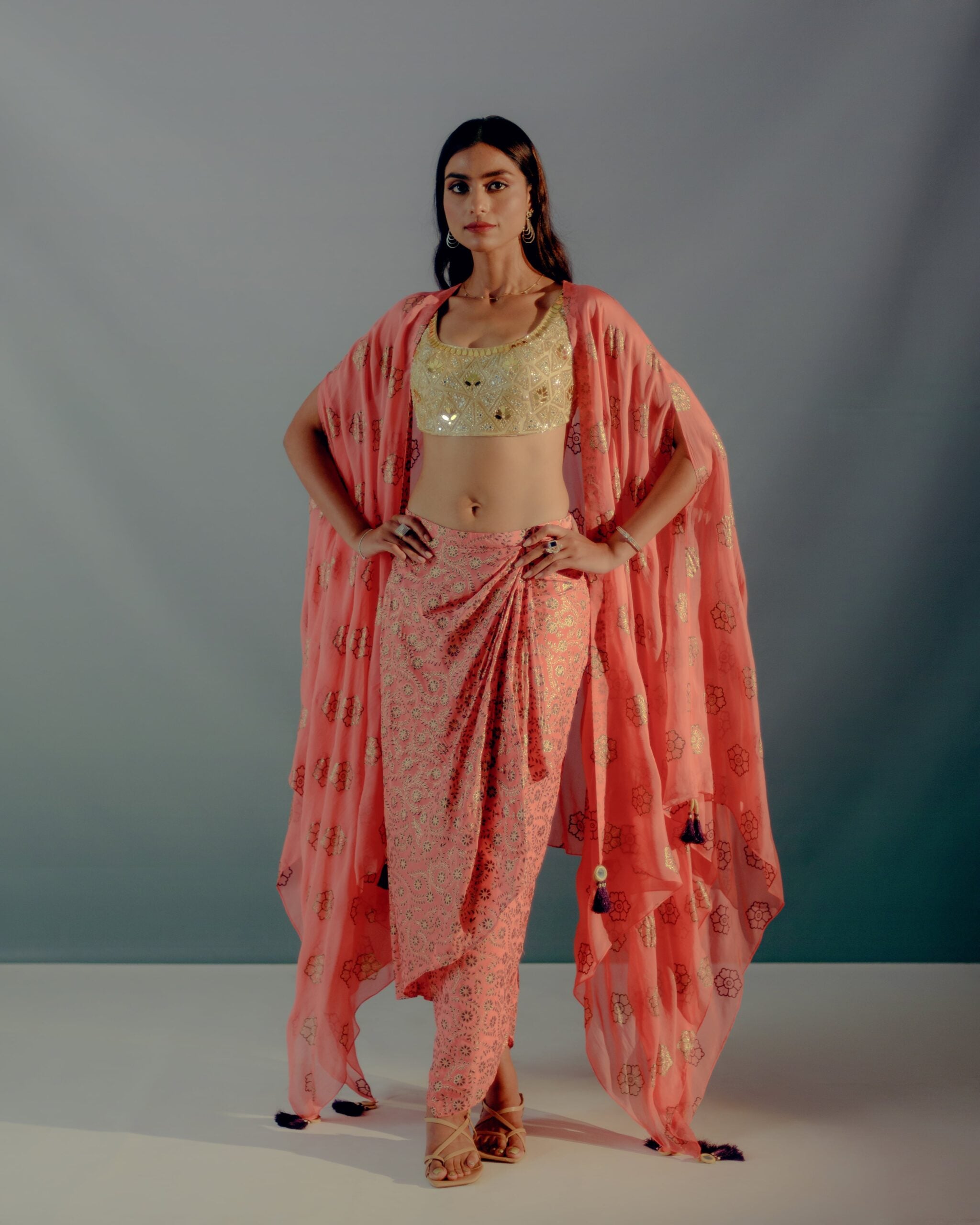 Coral foil Cape And Skirt Set image 1
