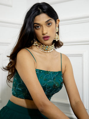 Emerald Green Sequins Lehenga Set image 2