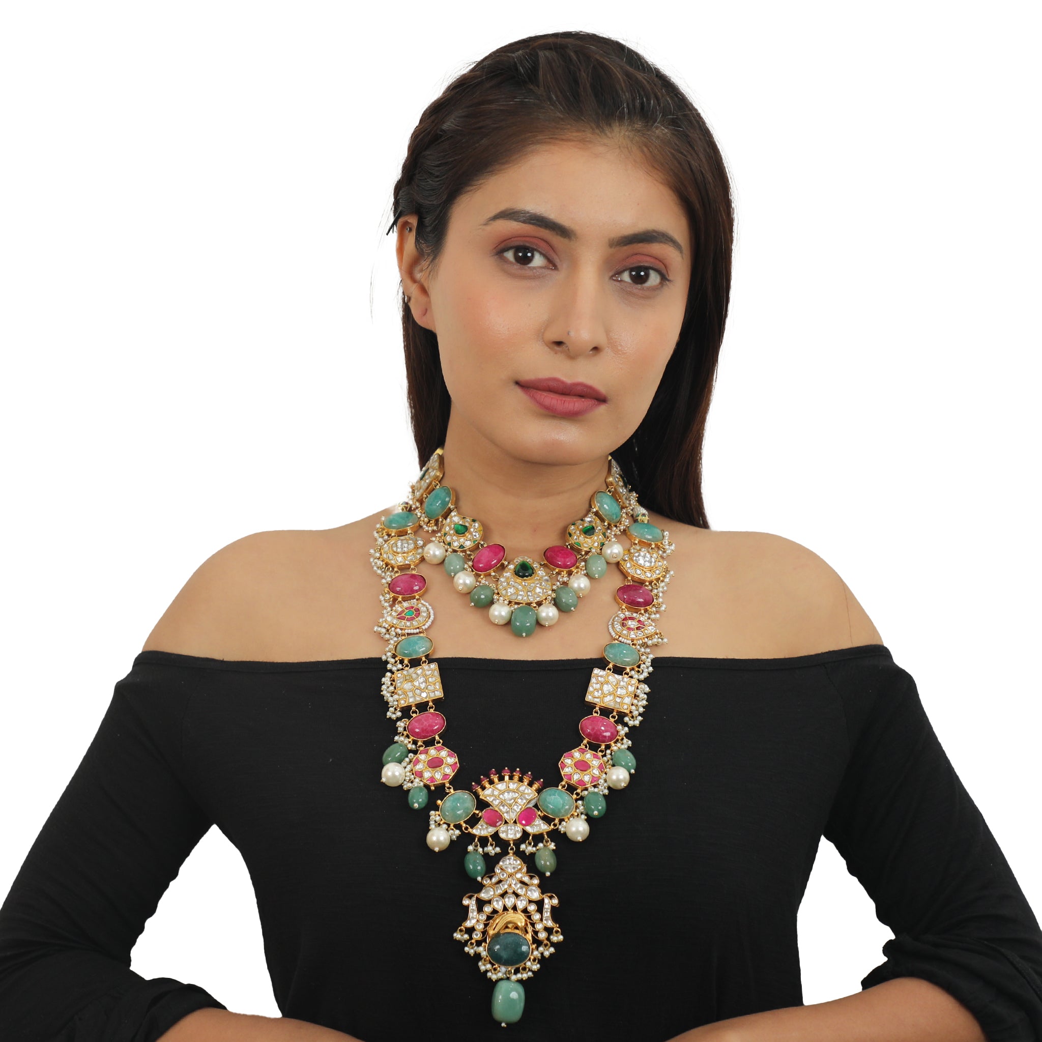 Multicolour Layered Traditional Necklace Set image 1