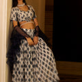 White Printed Tie-at-Waist Blouse and Skirt Set image 0