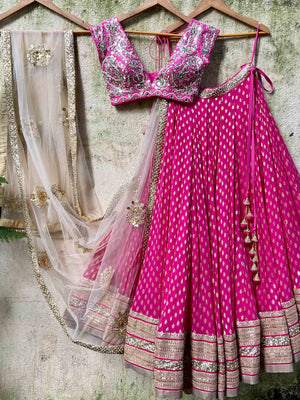 Fuchsia Mirror Zari Lehenga Set - M image