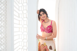 Baby Pink hand painted lehenga and embroidered bralette set image 4
