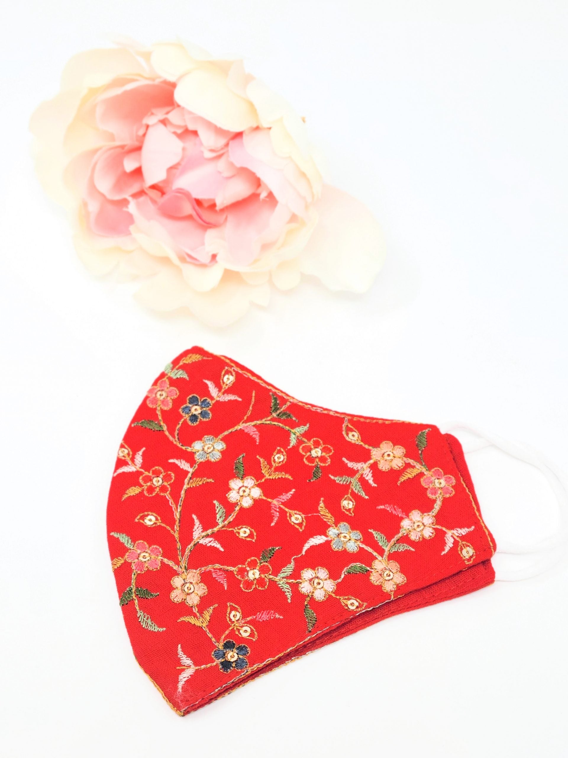 Red Floral Embroidered Mask image 0