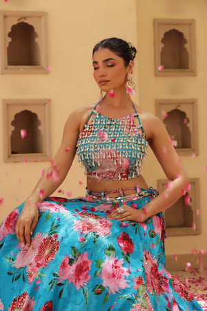 Floral Print Box Pleat Lehenga image 9