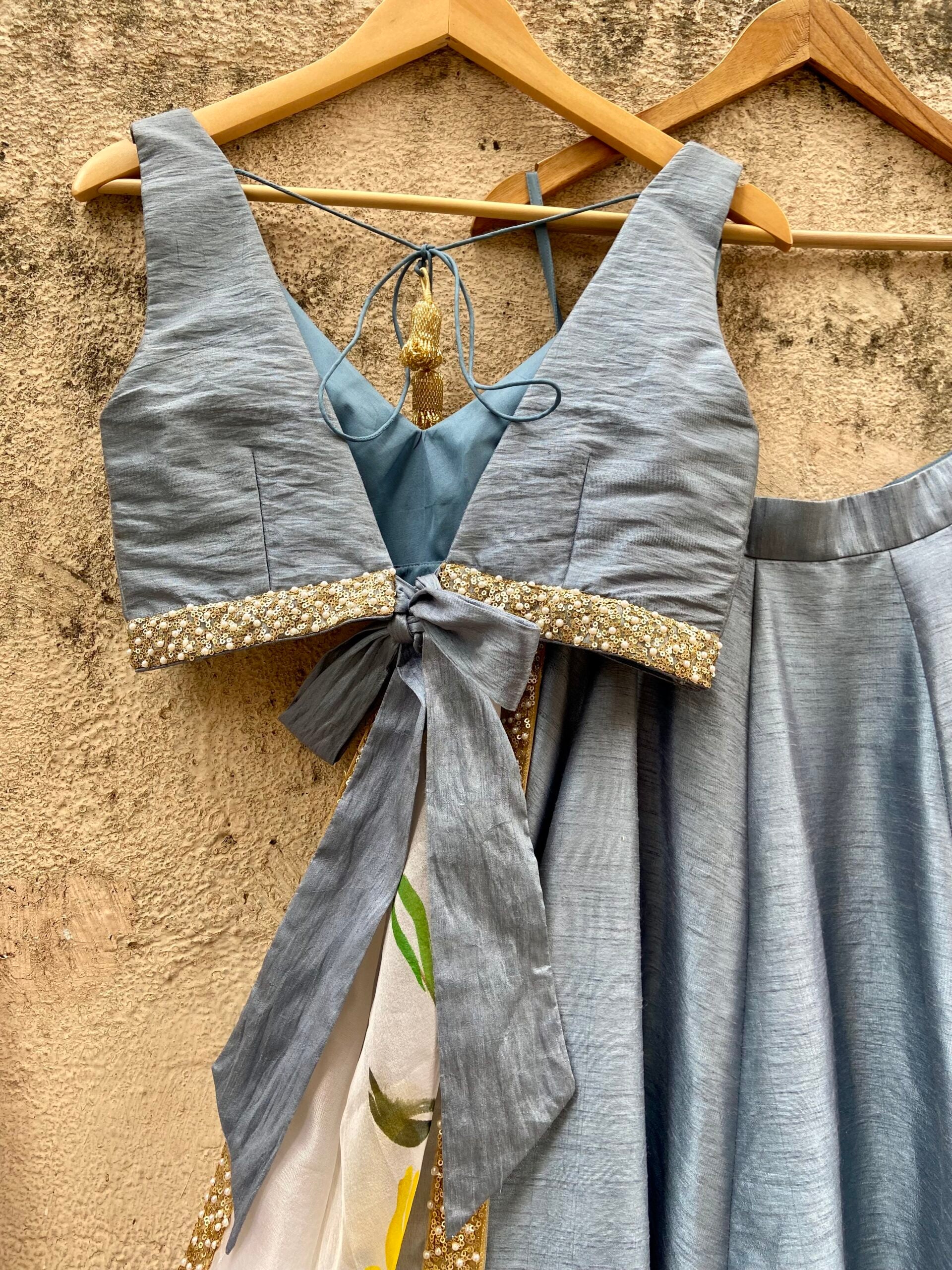 Grey Lehenga set with Hand-painted Dupatta image 3