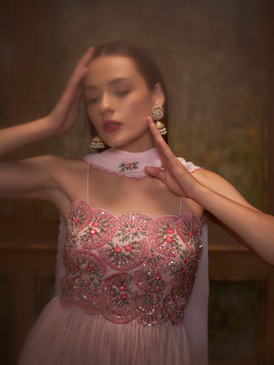 Pink Floral Short Anarkali Set image 1