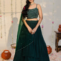 Bottle Green High-Low Lehenga Set image 0