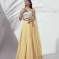 Sunflower Lehenga with Sea Green Bustier image 0