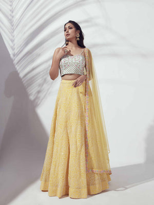 Sunflower Lehenga with Sea Green Bustier image 0