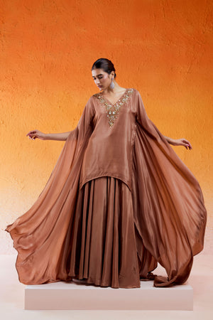 Caramel Brown Embroidered Sharara Set image 1
