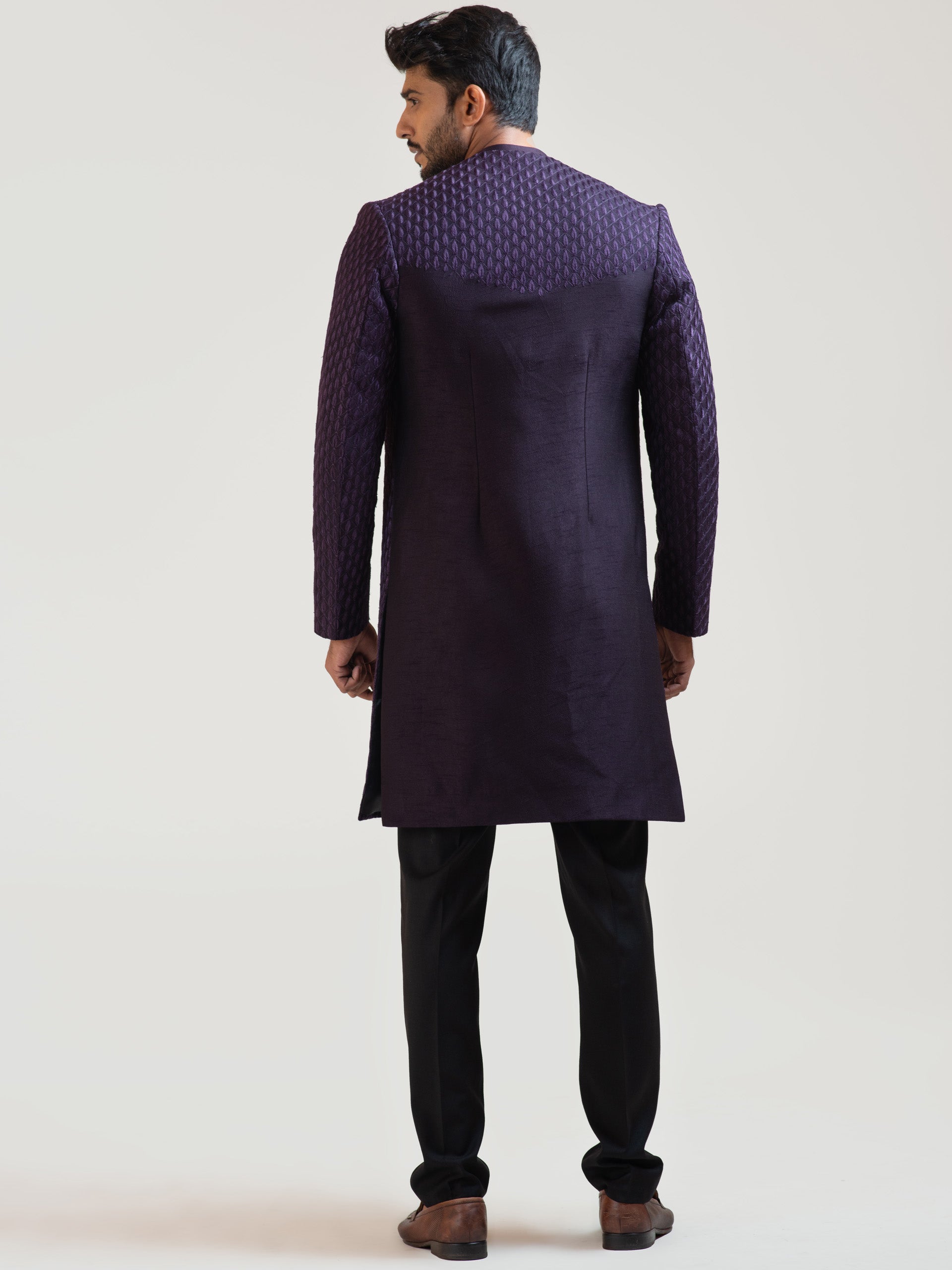 Purple Leaf Open Achkan Coat Set image 3