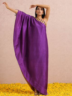 Purple Embroidered One-Shoulder Kaftan Tunic - Custom image