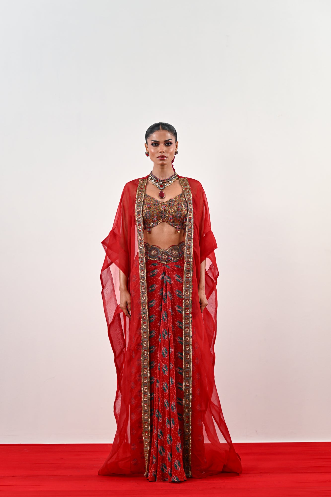 S DHOTI SET WITH EMBROIDERED BLOUSE AND ORGANZA JACKET - S image