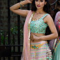 Pastel Geometric Lehenga with Aqua Choli Set image 0