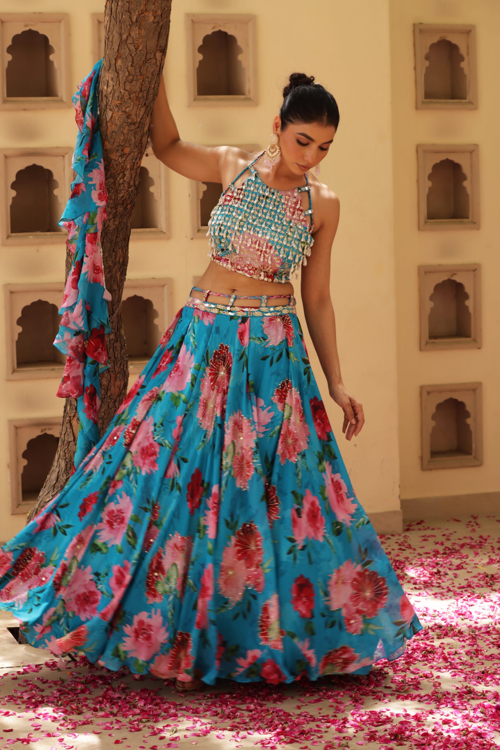 Floral Print Box Pleat Lehenga image 11
