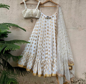 Ivory Gold Ruffle Lehenga Set - Custom image