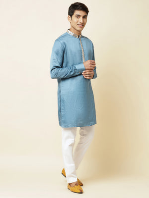 Blue Satin Kurta - XL image