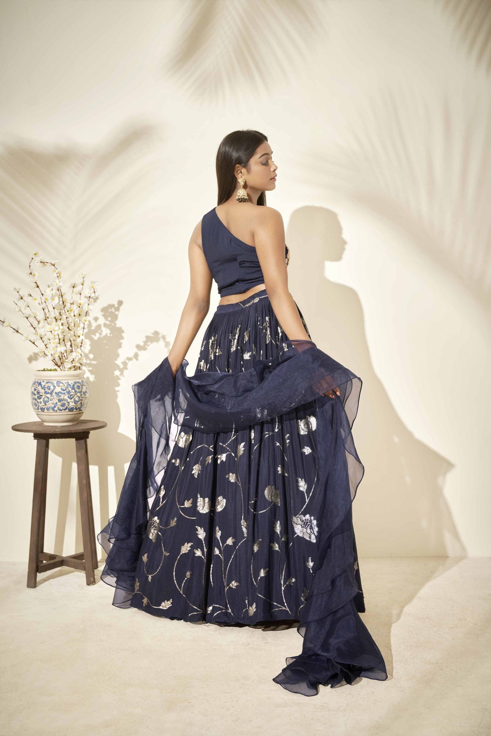Navy Blue Floral Lehenga image 1
