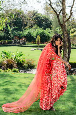 Cherry Red Floral Printed Sharara Set image 1
