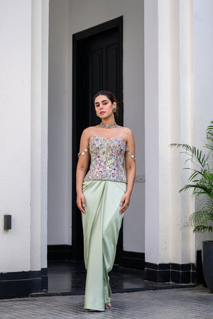 Eden Textudawn Corset With Mirror Work Paidawn With Dhoti Skirt image 1