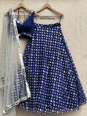 Royal Blue Lehenga with Silver Dupatta - XS image