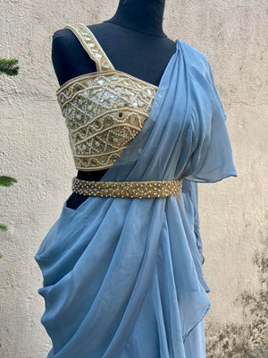 Blue Ruffle Saree image 3
