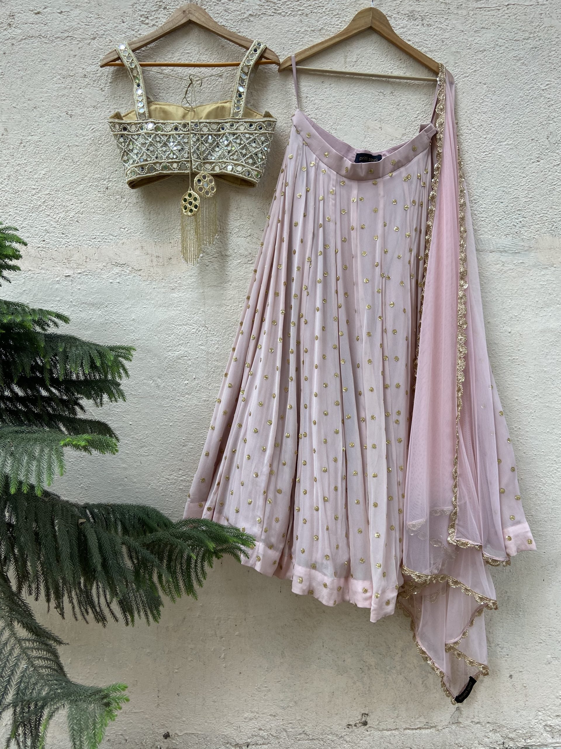 Powder Pink Lehenga Set with Mirror Bustier image 2