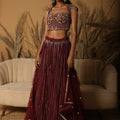 Burgundy Hand Embroidered Lehenga Set image 0