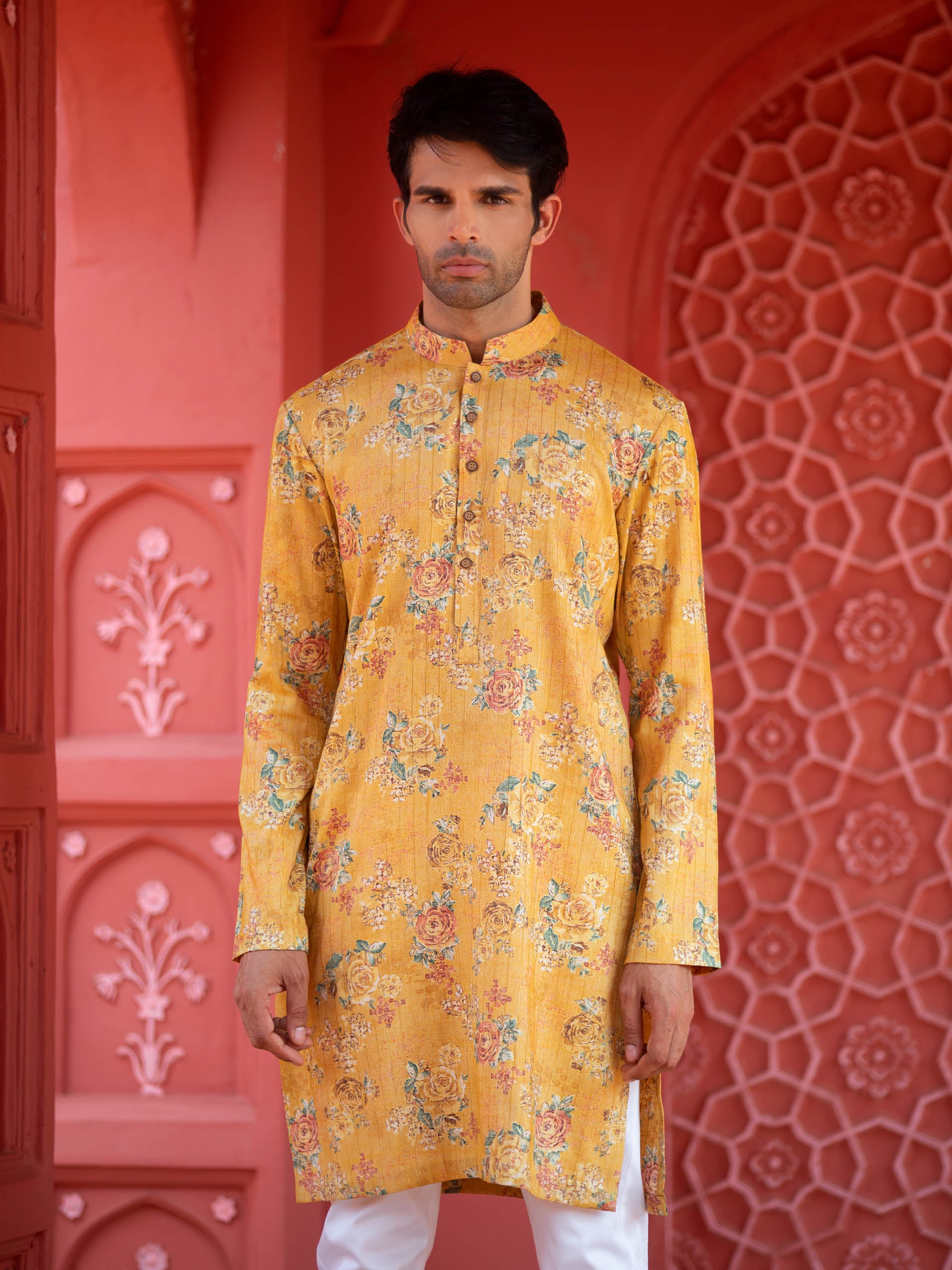 Yellow Floral Cotton Kurta Set image 1
