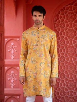 Yellow Floral Cotton Kurta Set image 1
