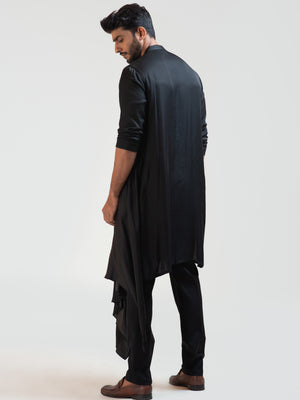 Black Long Drape Kurta Set image 3