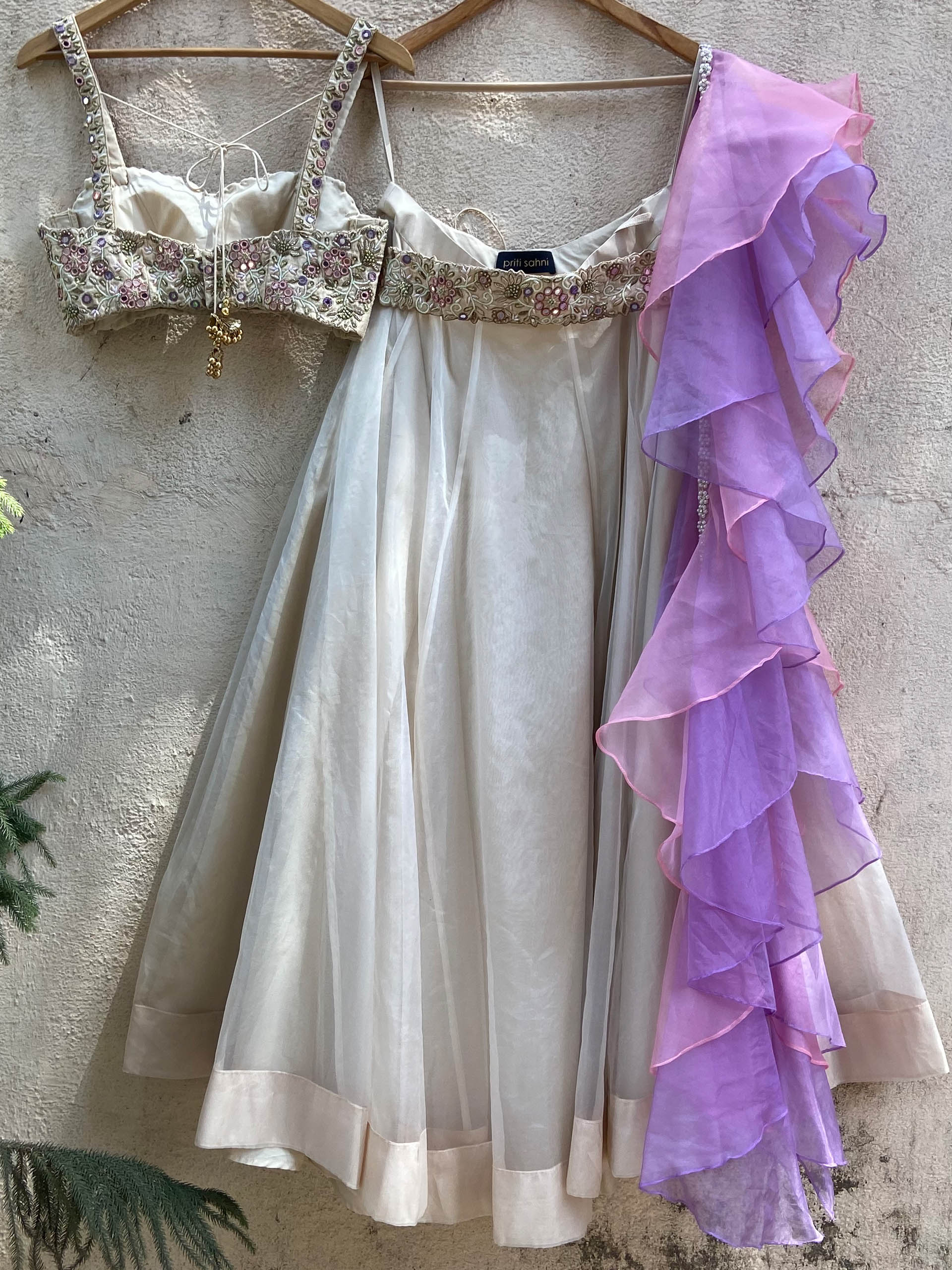 Ecru Ruffle Lehenga Set image 4