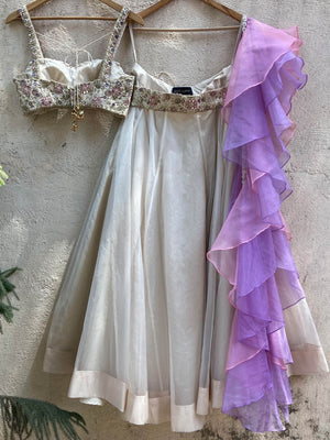 Ecru Ruffle Lehenga Set image 4