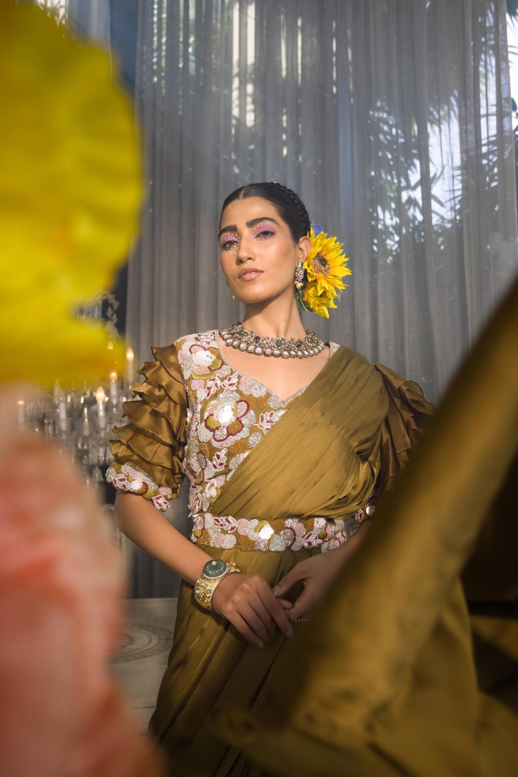 Ruffle Pre-Draped Saree Set image 1