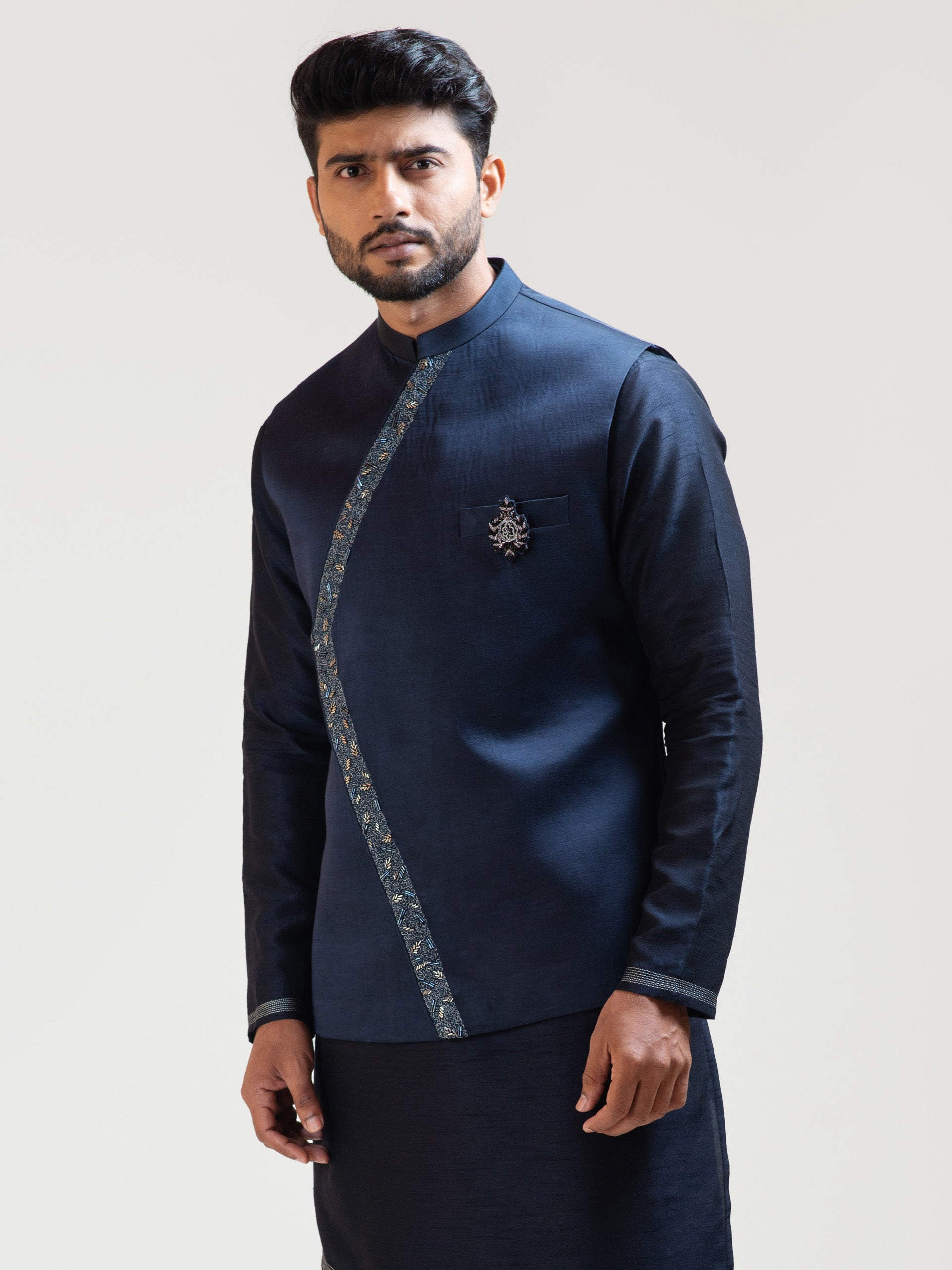 Navy Blue Overlap Nehru Jacket image 2