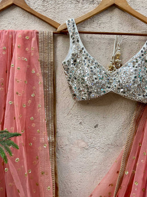 Coral Ivory Mirror Lehenga Set image 2