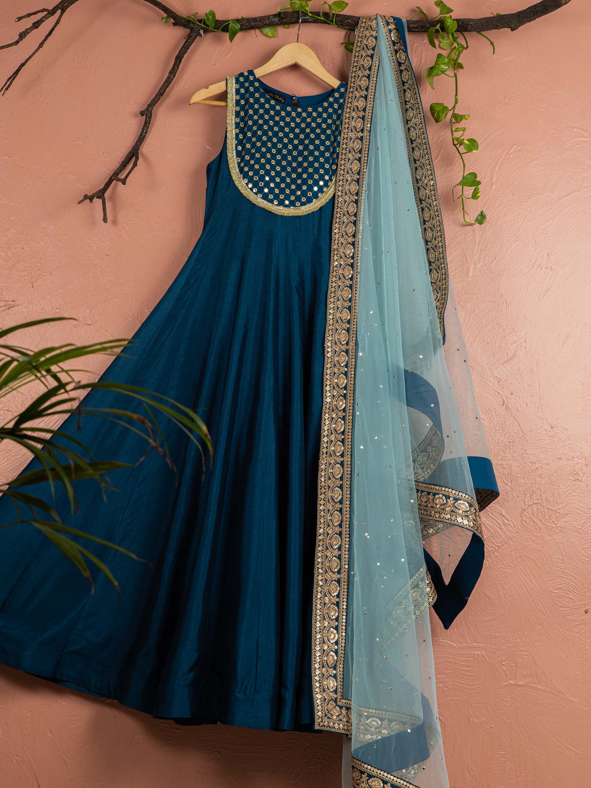 Teal Blue Mirror Anarkali Set image 0