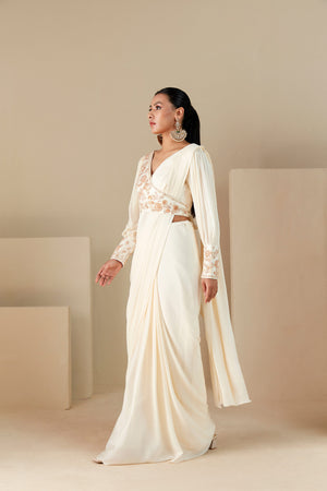 Off-White Ruffle Saree image 4