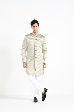 Sage Mint Green Quillted Achkan Set image 0