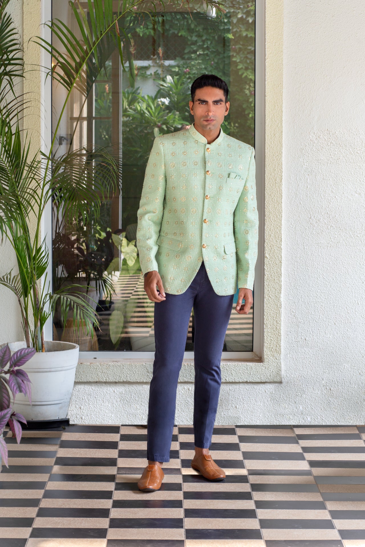 Mint Green Embroidered Jodhpuri Jacket image 4