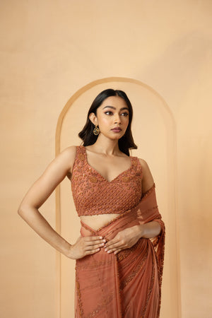 Dust Pink Embellished Drape Saree image 1