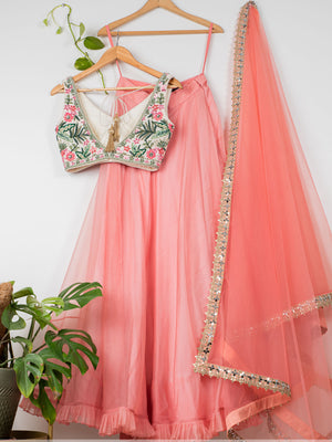 Watermelon Pink Tropical Lehenga Set image 1