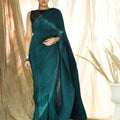 Teal Green Fringe Saree Set image 0