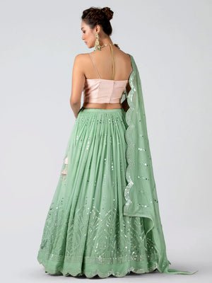 Light Pink and Green Shimmer Lehenga Set image 1